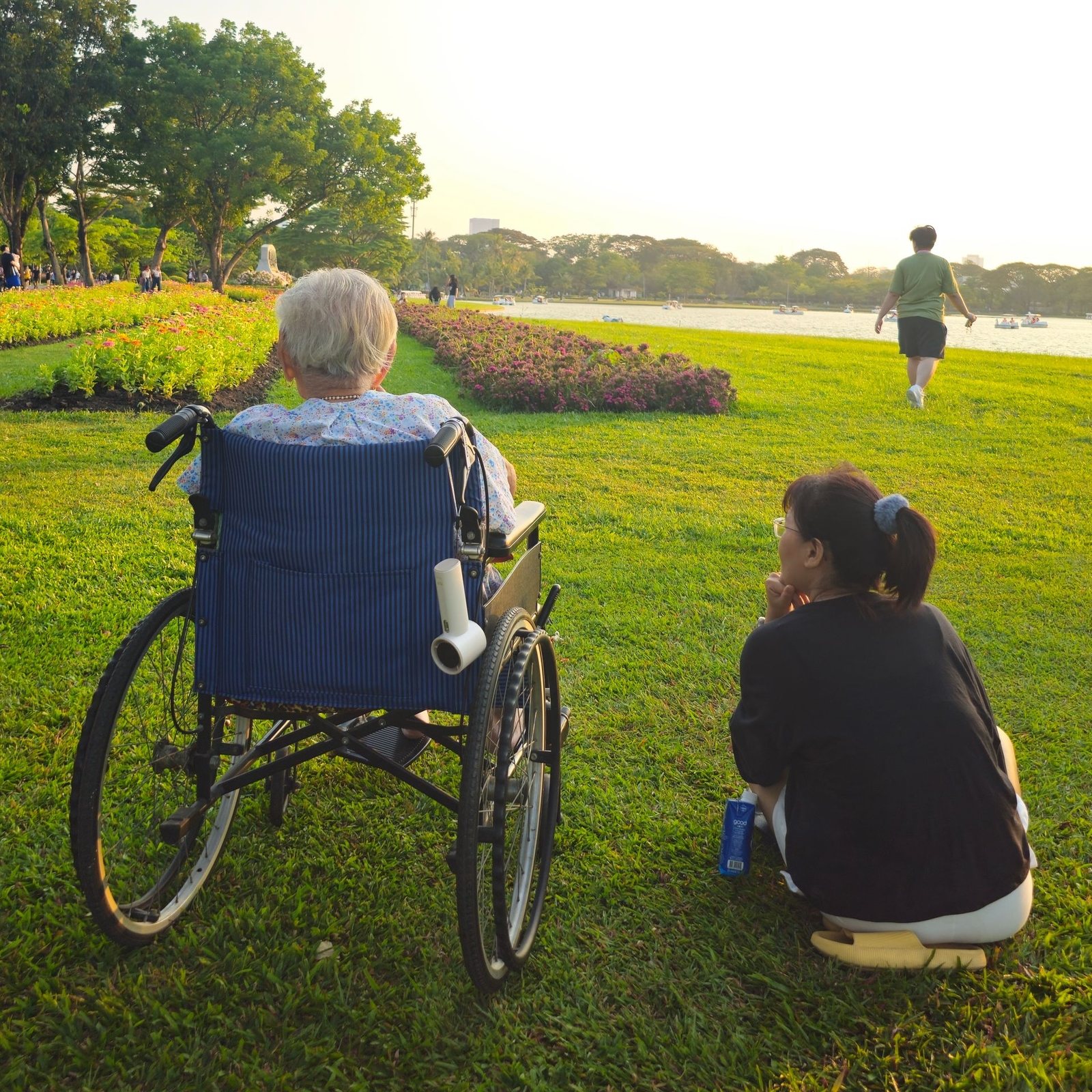 A quiet evening together beside the garden beds